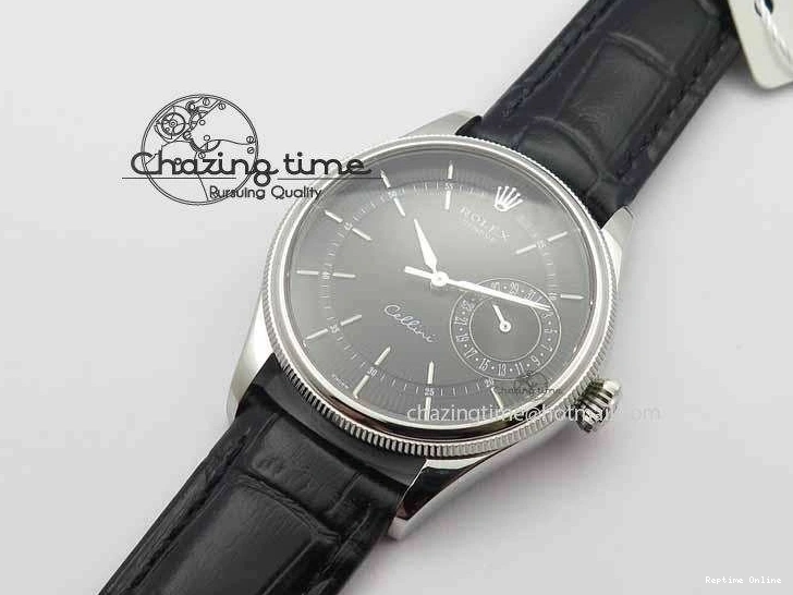 0217 Cellini Date VF Best Edition SS Black Dial Stick Markers On Black Leather Strap A Lightweight 3725
